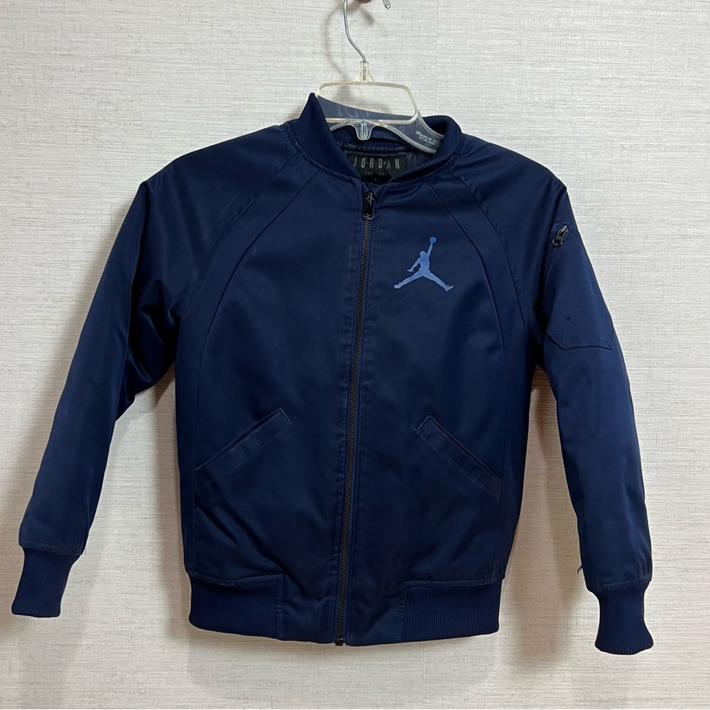 Nike Air Jordan Boys Navy Blue Satin Coat Size Small ~ Flaw